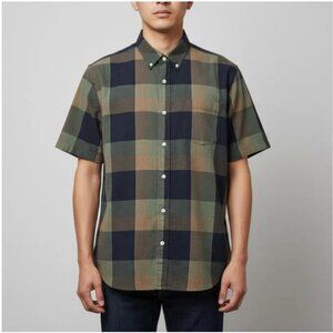 Outerknown Plaid Cotton Shirt Mens XL Green Short Sleeve Button Down